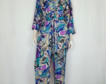 Vtg 80s 90s abstract graffiti cotton jumpsuit M-L