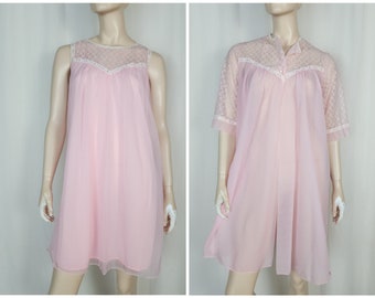 VTG Lov'Lee gemacht peignoir set Nachthemd Robe Set rosa S-M