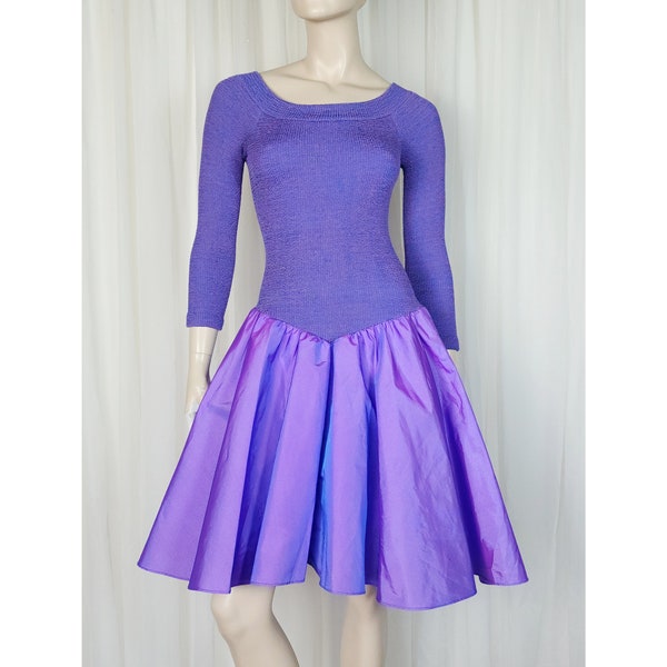 1980s stretch irridescent circle skirt party dress S