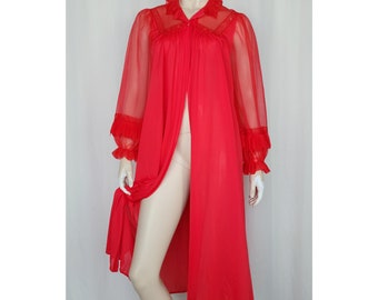 Vtg 50s 60s Kayser Luxite lingerie peignoir robe silky red S/M