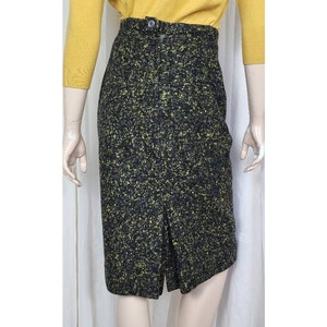 Vintage 50s 1950s wool tweed charcoal with yellow fleck pencil skirt XS image 4