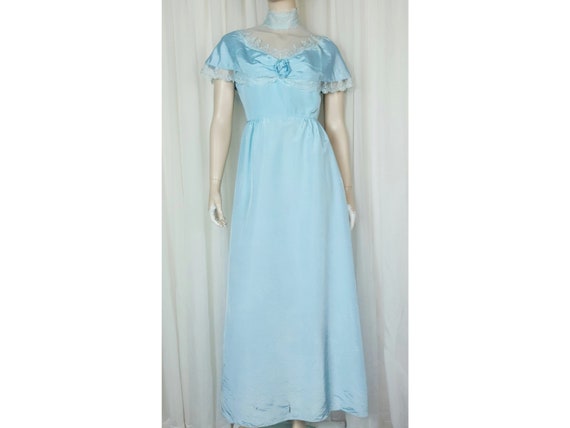 Vtg blue high lace neck victorian style maiden fo… - image 1