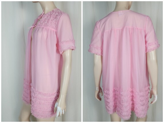 Vtg 60s Prova peignoir ruffle babydoll nightgown … - image 7