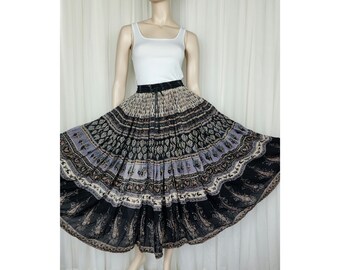 Vintage 90s india thin cotton block print hippie boho skirt S/M