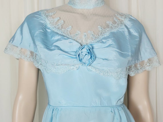 Vtg blue high lace neck victorian style maiden fo… - image 2