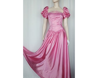 Vtg 80s lace satin low back party dress pink M