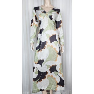 Vtg 70s psychedelic green maxi dress M