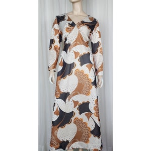 Vtg 70s psychedelic brown maxi dress M