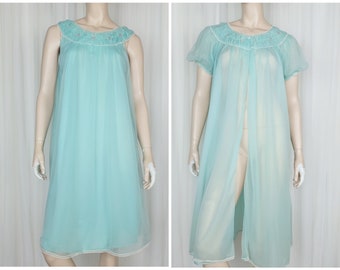 Vintage Stanfield's peignoir lingerie set nightgown robe blue M