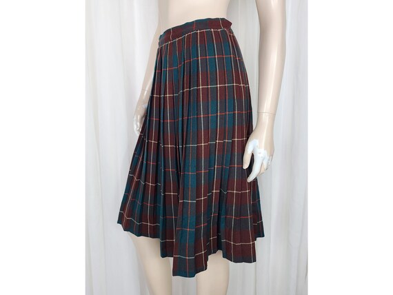 Vtg 50s 60s wool plaid pleated skirt S - image 3