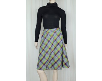 Vtg 70s Mister Leonard plaid wrap skirt S