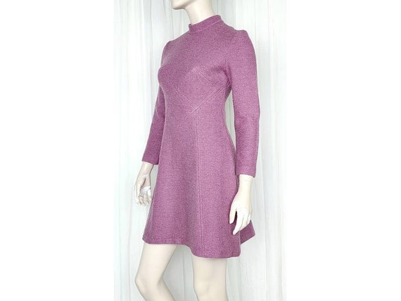 Vtg 60s mod mini dress wool nubby lilac M - image 3