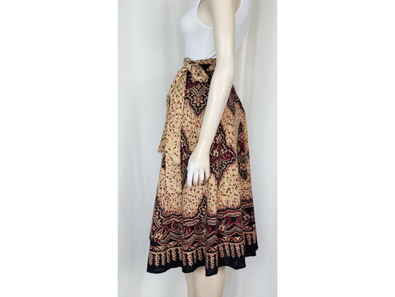 Vtg India cotton block print wrap skirt SM - image 5