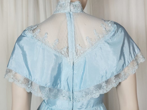 Vtg blue high lace neck victorian style maiden fo… - image 6