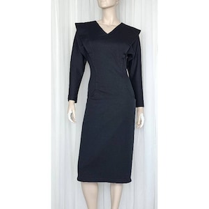 Vintage 80s black mod wing shoulder wiggle pencil dress XS/S