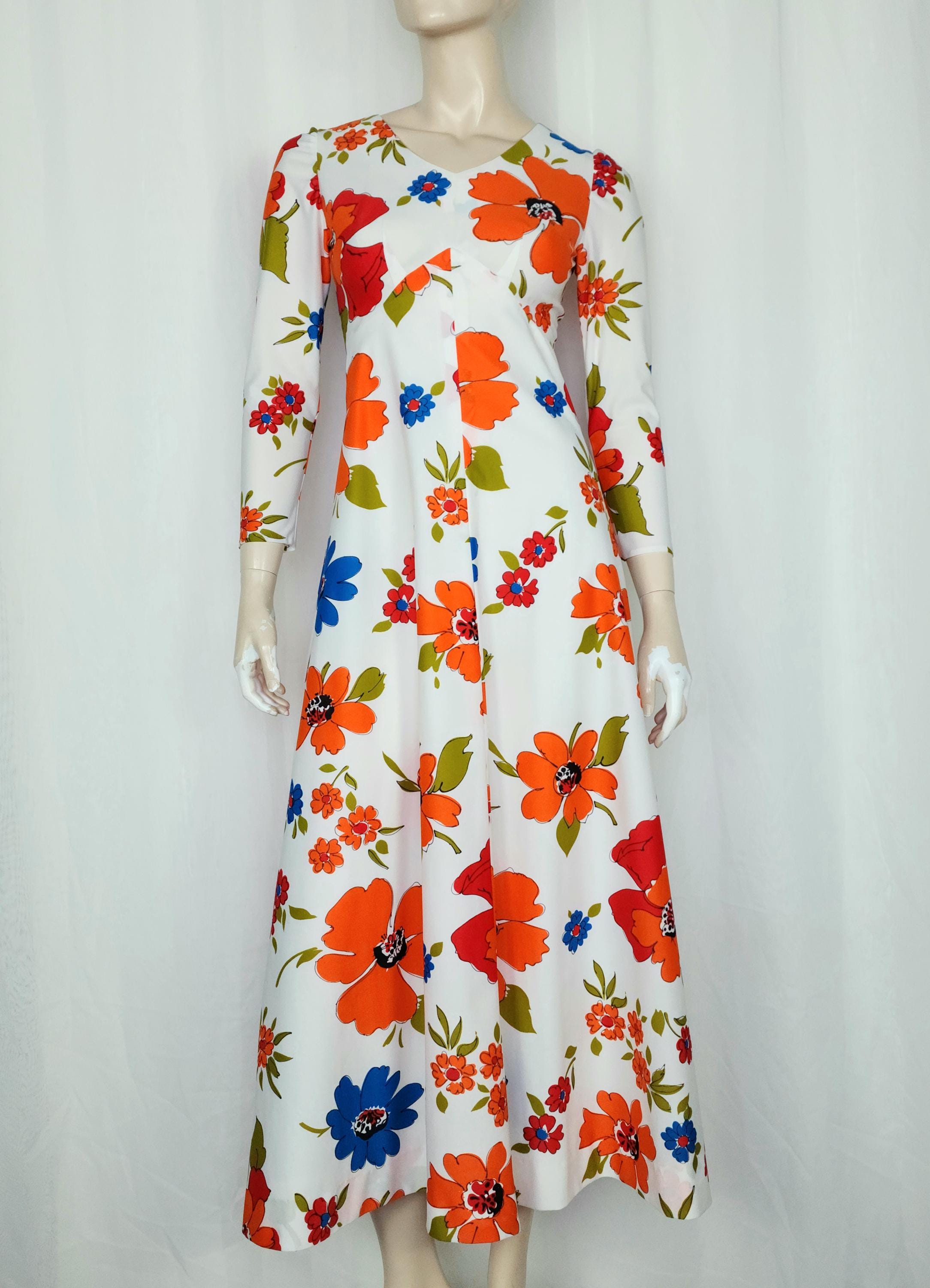 Vtg 70s flower power maxi dress XS handmade