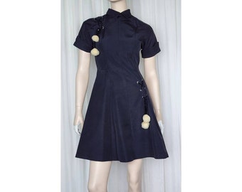 Vintage 50s mod punk pom pom corset tie mini dress S