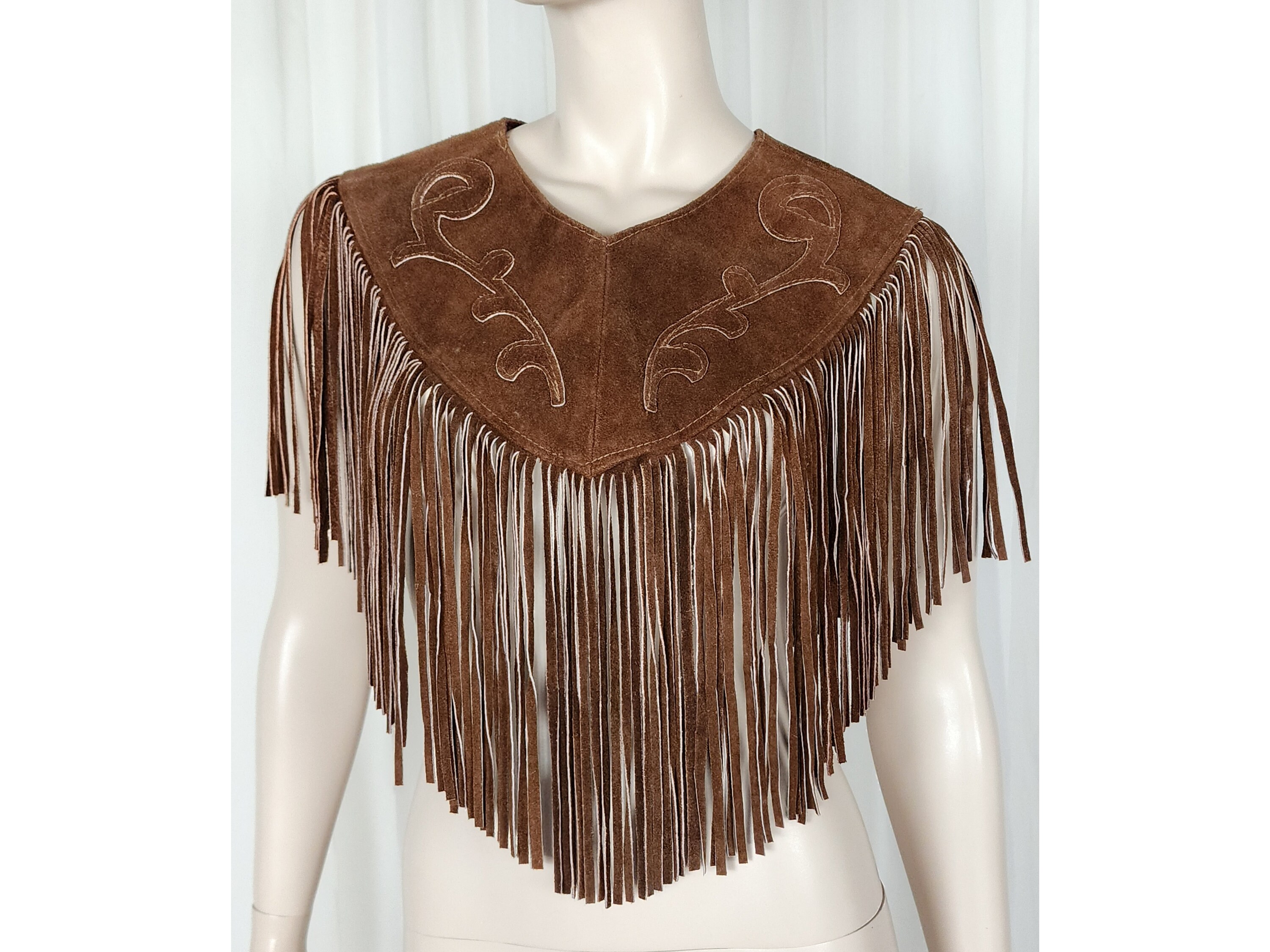 Vintage Ben Kalton Brown Suede Fringe Capelet Collar Shawl Western