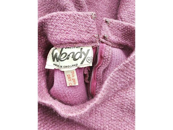 Vtg 60s mod mini dress wool nubby lilac M - image 6