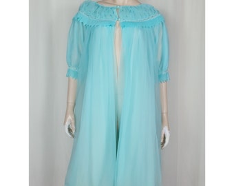 Vtg 60 Dorsay nylon lingerie robe blue M