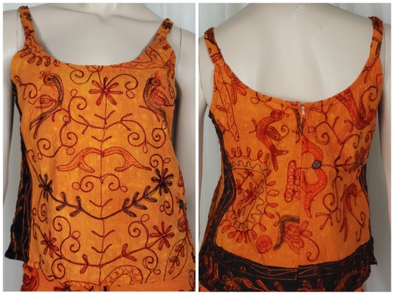 Vintage india cotton embroidered mirror tank top … - image 2