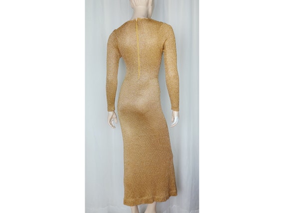Vtg 70s gold knit metallic maxi dress XS/S - image 4