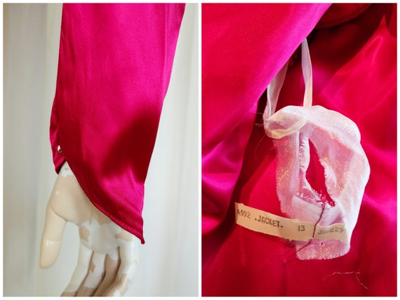 Vtg 80s pink satin peplum lace party dress set en… - image 7
