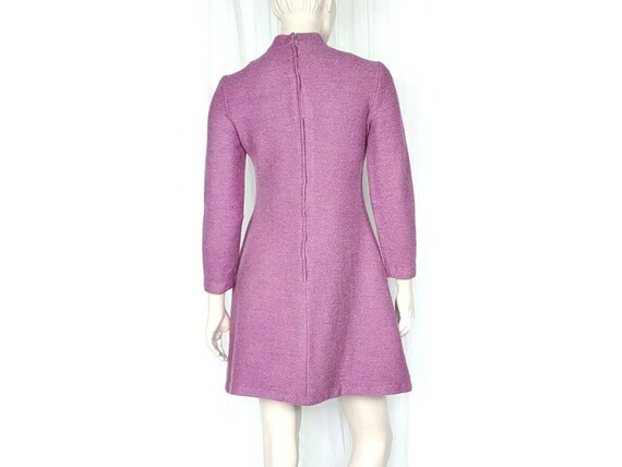 Vtg 60s mod mini dress wool nubby lilac M - image 4