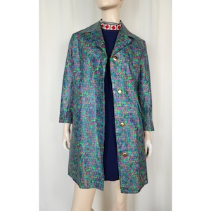 Vtg 70s plastic waterproof rain coat trench green S/M