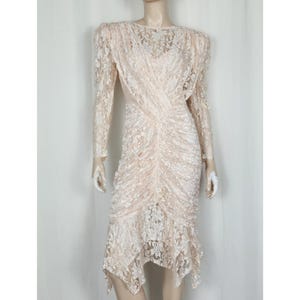 Vtg 80s a la carte lace wiggle ruched cocktail wedding dress blush pink XS/S