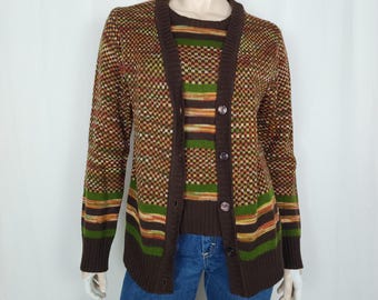Vtg 70s knit cardigan cami set attached SM