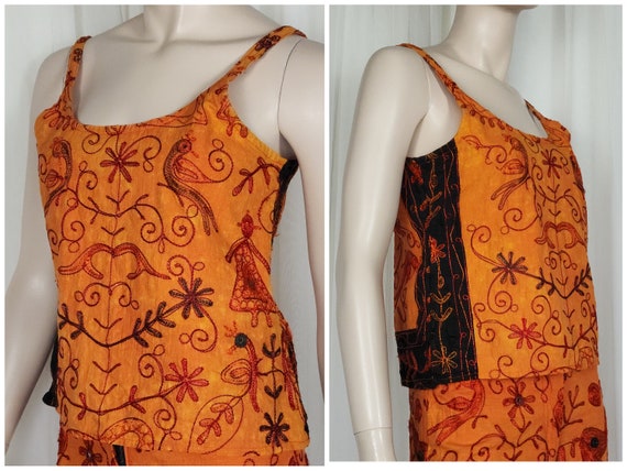 Vintage india cotton embroidered mirror tank top … - image 3