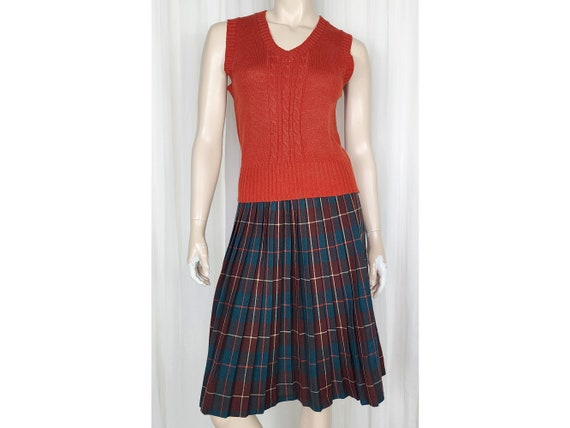Vtg 50s 60s wool plaid pleated skirt S - image 1