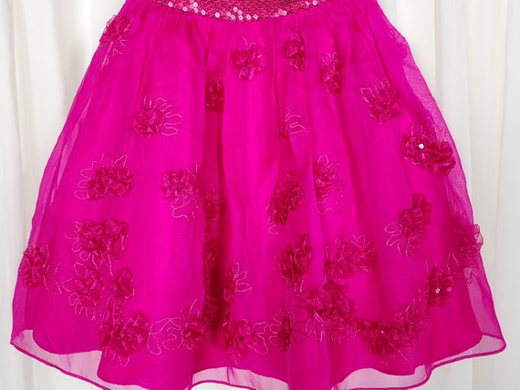 Y2K Betsey Johnson Pink Silk Organza Sequin Flora… - image 3
