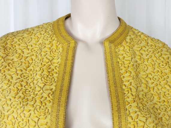 Vtg 1960s gold metallic floral brocade wool knit … - image 3