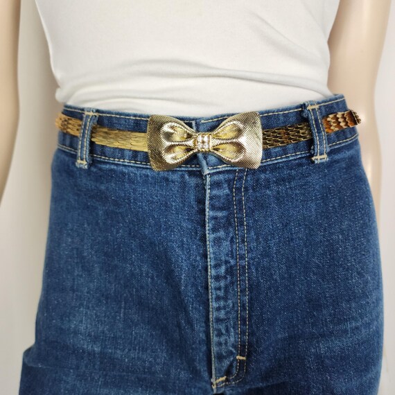 Vtg 80s Stretch Metal Mesh Gold Bow Belt XS-SM - Etsy display picture 3