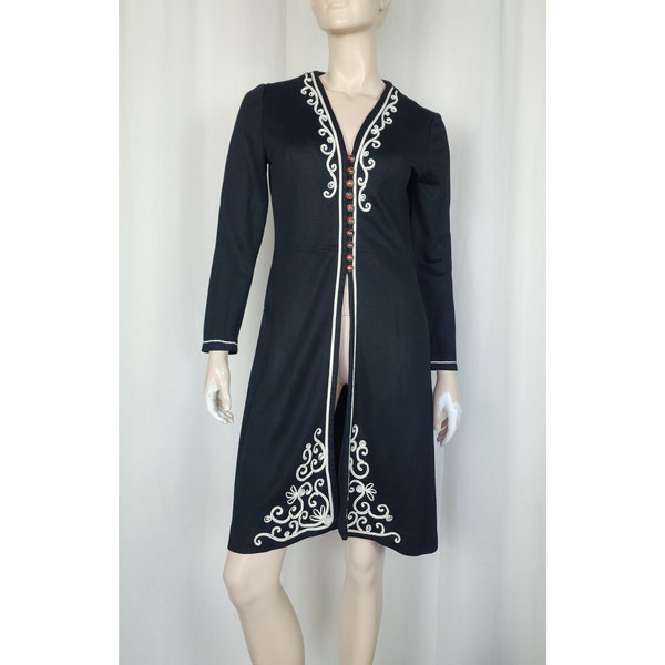 Vtg 60s open front duster tunic cardigan black M/L