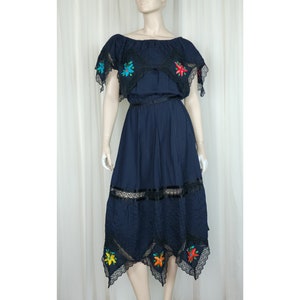 Vintage 70s Mexican black wedding pintuck boho hippie dress SM image 1