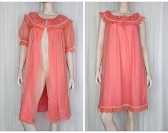 Vintage 50s 60s Dorsay peignoir set lingerie nightgown robe set M