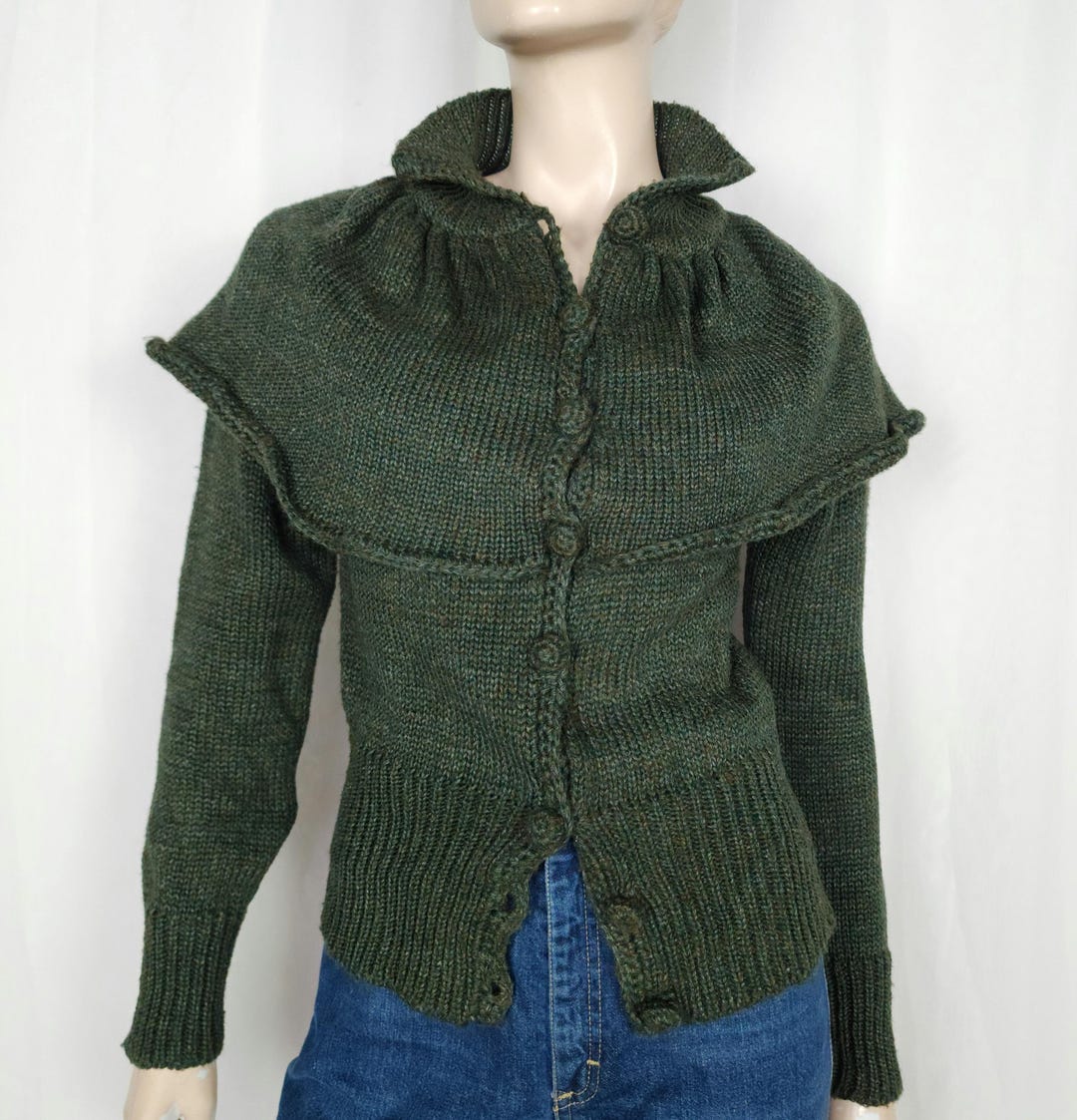 Vtg 90s Capelet Knit Cardigan Sweater Green XXS/XS/S - Etsy