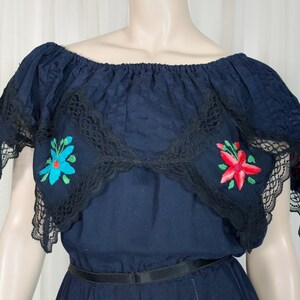 Vintage 70s Mexican black wedding pintuck boho hippie dress SM image 2