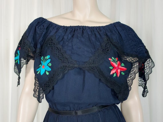 Vintage 70s Mexican black wedding pintuck boho hi… - image 2