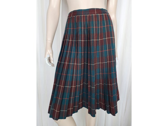 Vtg 50s 60s wool plaid pleated skirt S - image 2