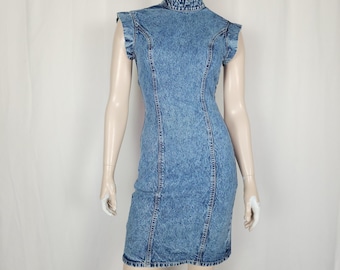 Vtg 80s denim keyhole back jean dress XXS/XS