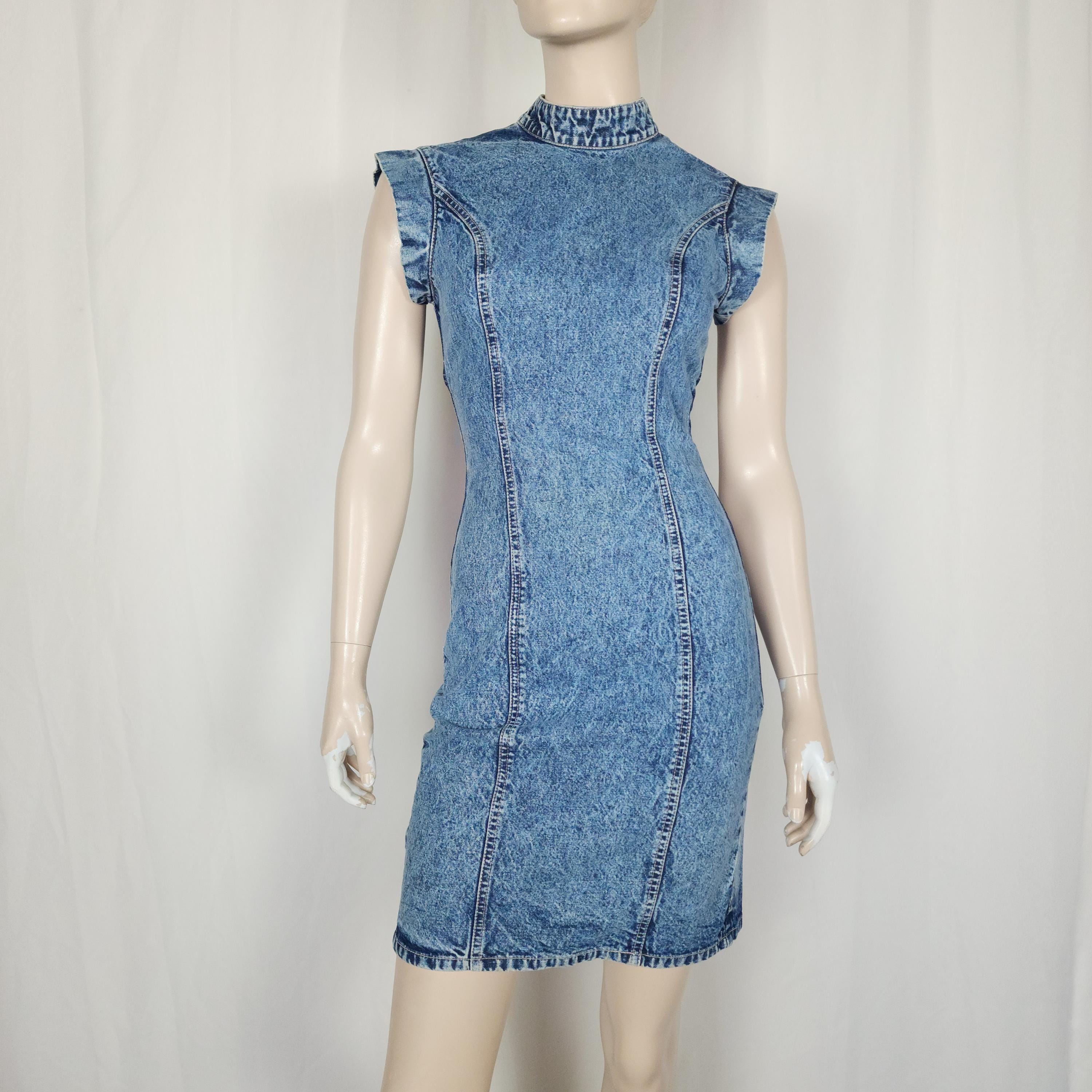 80s denim dress outfit Vintage Dreams Denim Dress, Maxi, 80s, Blue, Size Small, Cotton, Snap Front