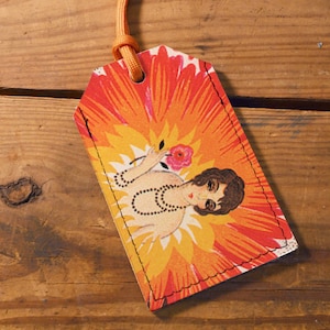 Leather Luggage Tag: Handmade Flower Lady Travel Accessory