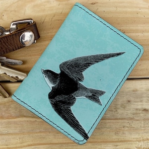 Cartera delgada con diseño de pájaros, cartera de cuero, cartera minimalista, cartera compacta, cartera de bolsillo, tarjetero, cartera de mujer, cartera pequeña