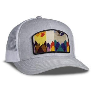 Geo Mountain Trucker Hat - Mesh & Cotton Blend Hat - Snap Back Hat, Mens Hat, Richardson 112 Style, Backerton Hat, Womens trucker hat
