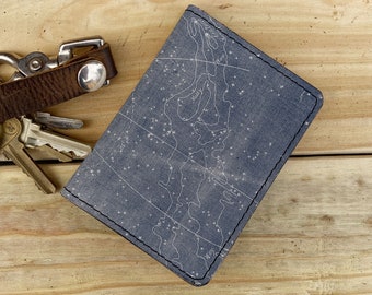 Leather Cardholder: Handmade Minimalist Wallet Star Map Print