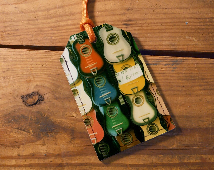 Guitars Leather Luggage Tag: Handmade Travel Bag Accessory